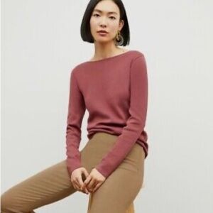MM Lafleur The Celeste 365 Knit Boatneck Long Sleeve Top Coral Woman’s Medium